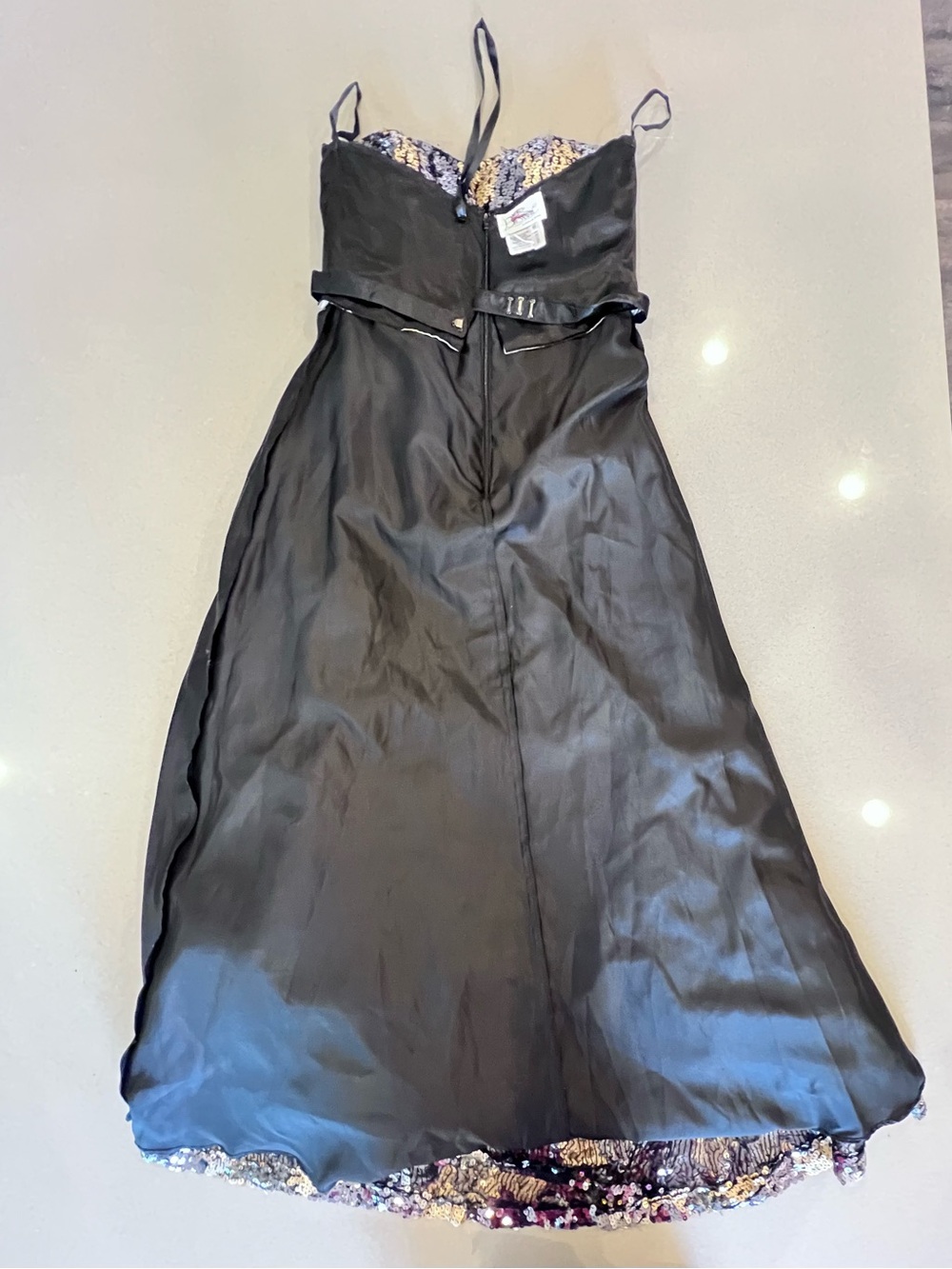 Vintage Strapless Black Gold Silver Sequin Ball Gown Sz 10 Jovani - Picture 15 of 16